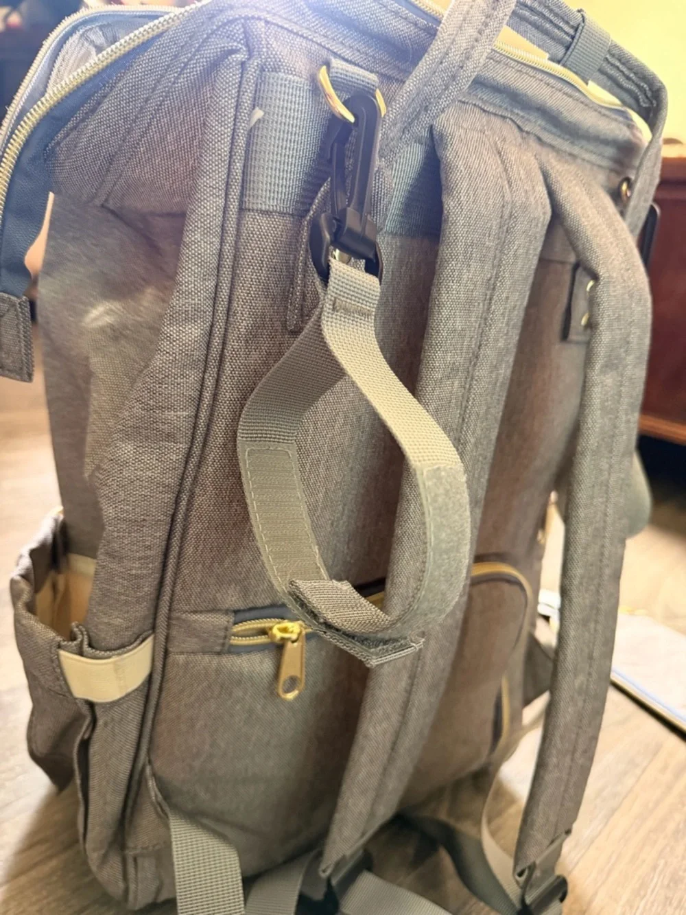 Light Taupe Baby Diaper Backpack with Detachable Pouch